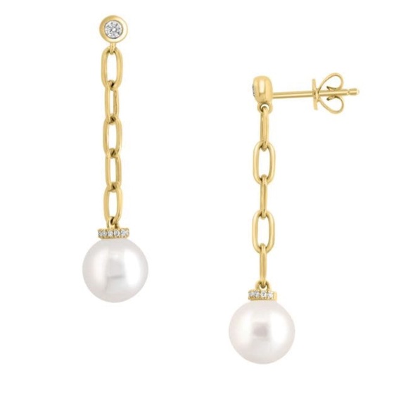 $1,860 New EFFY 14K Yellow Gold, 8MM Freshwater Pearl & Diamond Drop Earrings - Picture 14 of 14
